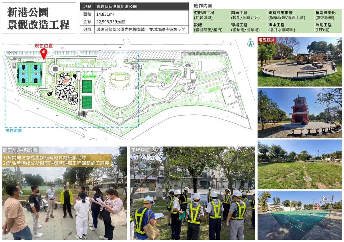 嘉義縣新港公園景觀改造工程 將成為新港人重要的休憩空間