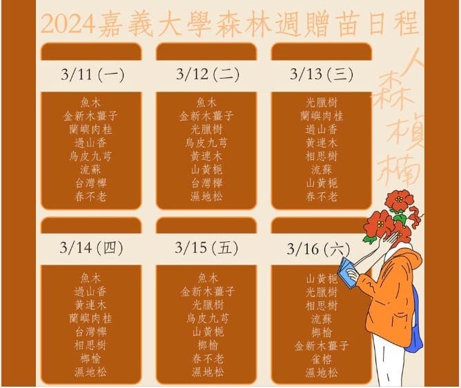 嘉義大學「人森楨楠」森林週 3月11日活動首日贈苗加碼送